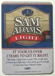 SAM ADAMS LIGHT BEER YEARS RIGHT Coaster, MAT, Boston, MASSACHUSETTS
