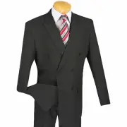 LUCCI Men's Charcoal Gray Double Breasted Classic Fit Poplin Polyester Suit NEW