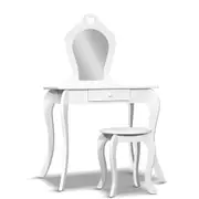 Kids Vanity Dressing Table Stool Set Mirror - White