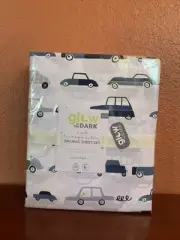 Pottery Barn Kids Queen Noah Transportation Sheet Set glow in the dark truck car