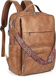 [SYTRAH] Leather Laptop Backpack 15.6 Inch Business Computer Bag College Backpack Travel Backpack with Shoulder Bag Strap