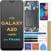 Screen Replacement LCD Display Touch Digitizer Assembly with Frame for Samsung Galaxy A20 A205 SM-A205F/DS A205FN A205GN/DS A205YN A205G/DS SM-A205W 6.4" (Black with Frame)