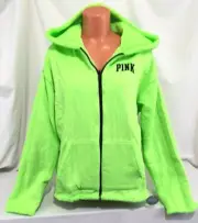 Victorias Secret Pink NEON SHERPA REVERSIBLE FULL ZIP Hoodie Sweatshirt NWT M