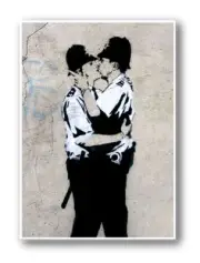 BANKSY Police Coppers Kissing-QUALITY CANVAS Print A3-Graffiti Street Poster