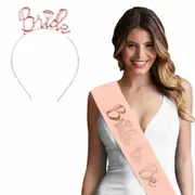 Pink Sash+Rose Gold Tiara One Set Bride To Be Sash & Tiara Crown Bridal Shower Hen Night Party Decoration