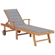 Patio Sun Lounger With Cushions Wheels Pool Deck Beach Daybed Solid Teak Wood