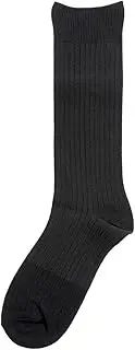 manzoku(満足) [Satisfied] 4145-84N Women's Solid Color Ribbed Crew Length Socks, 1 Pair Socks, Leg Covers, 100% Cotton, Wool Blend Toes, Deodorizing, Fukusuke, Women's