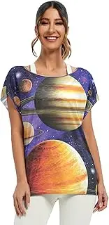 [RPLIFE] Planets Stars Colorful Ladies Batwing Tops Shoulder Top, Party Blouse with Sleeves