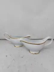 2 PC St. Nicholas Square Laurel Gold Gravy Boat -Gorgeous!