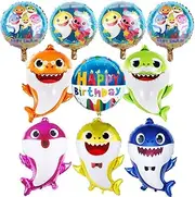 Shark Party Supplies Set 10 PCS Baby Shark Birthday Decoration Balloons Shark Cake Toppers Helium Foil Balloon Shark Theme Party Supplies/Kids Birthday Party Decoration Supplies(Ribbon Included)
