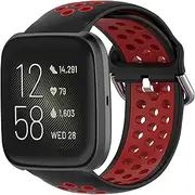 [Pakintu] Sport Soft Silicone Watch Bands Compatible with Fitbit Versa/Versa 2/Versa Lite/Versa SE,Quick Release Waterproof Flexible Replacement Strap for Women Men(Black/Red)