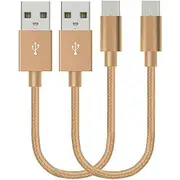 2 Pack 20cm Short Data Transfer Charger Charging Micro USB Cable Cord for Android Phone Device Tablet Bulk Braided Gold Nylon