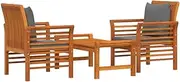 vidaXL Solid Wood Acacia Garden Lounge Set 3 Piece with Cushions - Outdoor Patio Furniture with Coffee Table and 2 Armchairs - Dark Grey Cushions