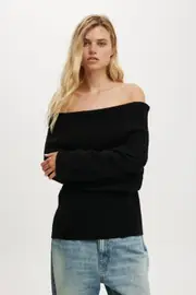 [Cotton On Women] Cotton On Women - Luxe Off Shoulder Pullover - Black 2XL BLACK