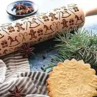Biscuit Rolling Pin Embossed Cookie Festive Christmas Wooden Pins with Exquisite