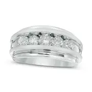 Men's 1.5 CT. T.W. Natural Diamond Five Stone Wedding Band in Solid 14K White Gold