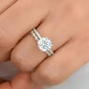 Round Cut Solitaire Ring Love Engagement Ring Anniversary Ring Set 925 Silver