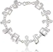 [SKUZA] Bracelet,Fashion Decoration Bracelets 925 Sterling Silver Bracelet Elegant Charm Adjustable Bracelet Music Symbol Pendant Silver Bangle for Unisex Women Girl Anniversary Birthday Gift Clothing Accesso