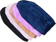 Healeved 5pcs Wide Brim Beanie Long Sleep Cap Sleep Headscarf Sleeping Bonnet Fluffy Hats for Women Night Sleeping Caps Long Braids Sleep Cap Women Sleeping Cap Silk Sleep Turban Navy Satin