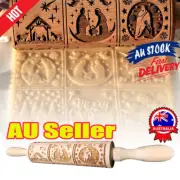 Embossing Rolling Pin Engraved Wooden Rolling Pin Dough Roller Cookies Xmas