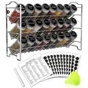 Spice Rack Organizer with 24 Empty Round Spice Jars, 396 Spice Labels Silver