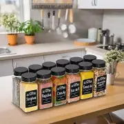 Square Spice Jars With Lids + Labels120ml Glass Spice Containers, Seasoning Jars