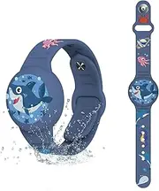 Aircawin Waterproof Airtag Bracelet Kids,Cute Cartoon Silicone Hidden Airtag Wristband Kids,Anti-Lost Apple Airtag Holder Case for Toddler,Airtag Case Watch Band Tracker for Child-Shark