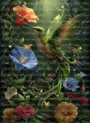 Reba Rose Creations, Rice Paper for Decoupage, Mixed Media, Hummingbird, Green,