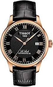 [Tissot] Mens Le Locle Powermatic 80 316L Stainless Steel case with Rose Gold PVD Coating Automatic Watches, Black, Leather, 19 (T0064073605300), Black, Classic