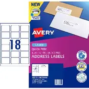 Avery 18UP Laser Address Labels White 20 Sheets