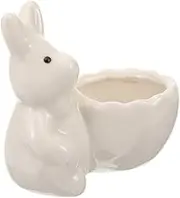 OFFSCH Adorable Bunny Shaped Ceramic Egg Holder for Decor Minimalist Design Egg Cup Stand Cute Living Room Aesthetic Simple and Stylish