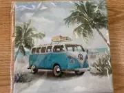 Volkswagen Bus VW Camper Ocean Palm Trees, Wall Art Canvas Print 8”x8” New