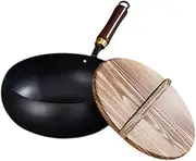 SiaBiced Nonstick Wok with Wood Lid 9.45'' Cookware Chinese Wok for Restaurant Home