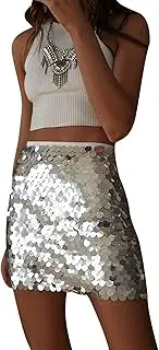 [Yassiglia] Womens Summer Sexy Shiny Sequin Skirt Casual Elastic Mini A-line Skirt Mini Bodycon Skirt for Club Streetwear