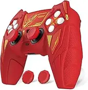 PlayVital Mecha Rhino Silicone Cover for ps5 Controller with Thumb Grips & Stickers, Anti-Slip Controller Grip Skin Accessories Compatible with ps5 Charging Station - Maple Red & Brick Red