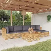 6 Piece Garden Lounge Set with Cushions Solid Teak Wood Patio Bar Sets