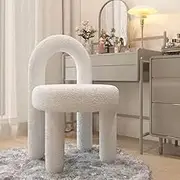 XINCHANG Elegant Arched Vanity Chair with Artificial Lamb Wool and High-Density Sponge for Comfort (White)