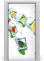 Door Stickers 3D Kiwi Ice Cubes Door Wallpaper Sticker Creative Fruit Art Design Stickers Self-Adhesive Removable Bedroom Decor Mural(J,85x215cm)
