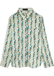Jessica Russell Flint Rosewood Printed Silk-satin Pyjama Shirt - Green L (UK14 / L)