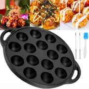 OZNALA 15 Dimple Cast Iron Poffertjes Mini Dutch Pancake Cake Pan With Handle Takoyaki Fry Pan NonStick Black