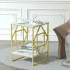 Coffee Table Round Side End Tables Bedside Marble Effect Gold Metal Frame 58CM