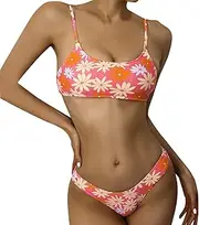 [Generic] Swim Bikini Women Floral Print Halter Triangle Tie Side Bikini Set Two Piece Swimsuits Swimwear Swimsuits for Women Bikini Push up
