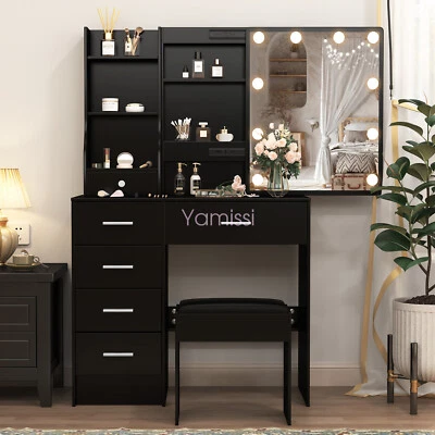 Led Lighted Vanity Set with Sliding Mirror Makeup Dressing Table 6 DrawerS 2025