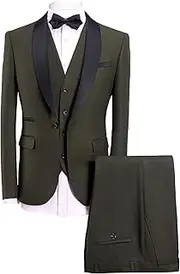 [Zylphorix] Men's One Button Jacket Vest Pants Set Slim Fit Dinner 3-Piece Suit Shawl Lapel Tuxedo Big Tall Suits