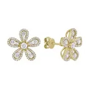 Gili Jewels 14k Yellow Gold Five Petal Diamond Studs Round Earrings