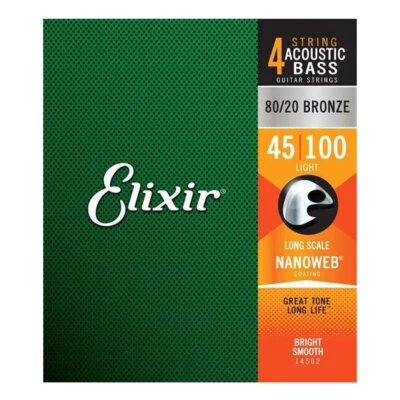 Elixir Acoustic #14502 Guitar String Bass Nano 45-100 Light Gauge 80/20 Bronze