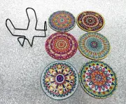 Diamond Painting 6 Coaster Set & Holder Completed
