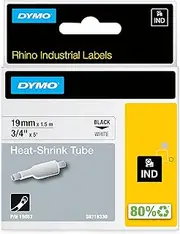 DYMO RhinoPRO Industrial Heat-Shrink Label Tubes, 19 mm x 1.5 m, Black Print on White, Self-Adhesive, 18057