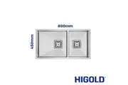 HIGOLD Vante Double Bowl Kitchen Sink - R10 Corner - SS 304 Stainless Steel - 800mm - Brushed Finish