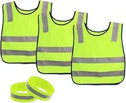 Kellegour Pack of 3 Children's Safety Vest, Car, Bicycle Safety Vest, Reflective Safety Vest, Safety Vests Children, with 2 Wristbands, Neon Yellow Reflective Vest for Children, for School, Sports,